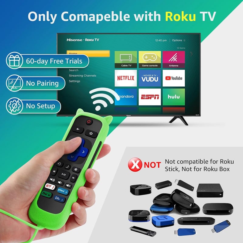 OneBom (Pack of 2) Replacement Remote for Roku TV with Soft Protective Silicone Cover(Glow in The Dark), Universal Remote for TCL/Hisense/Onn/Sharp/Element/Philips Roku Smart TV - Image 2